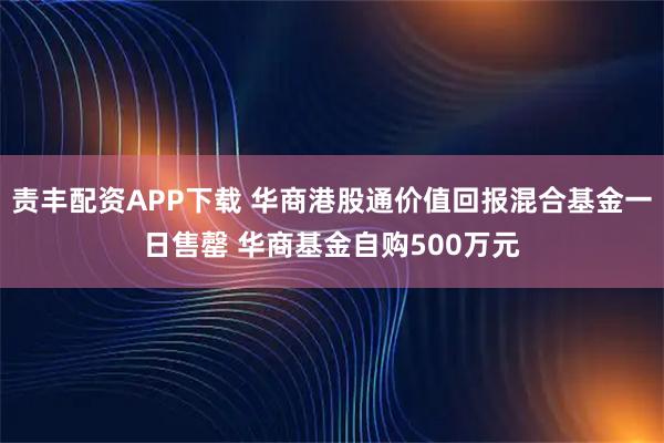 责丰配资APP下载 华商港股通价值回报混合基金一日售罄 华商基金自购500万元